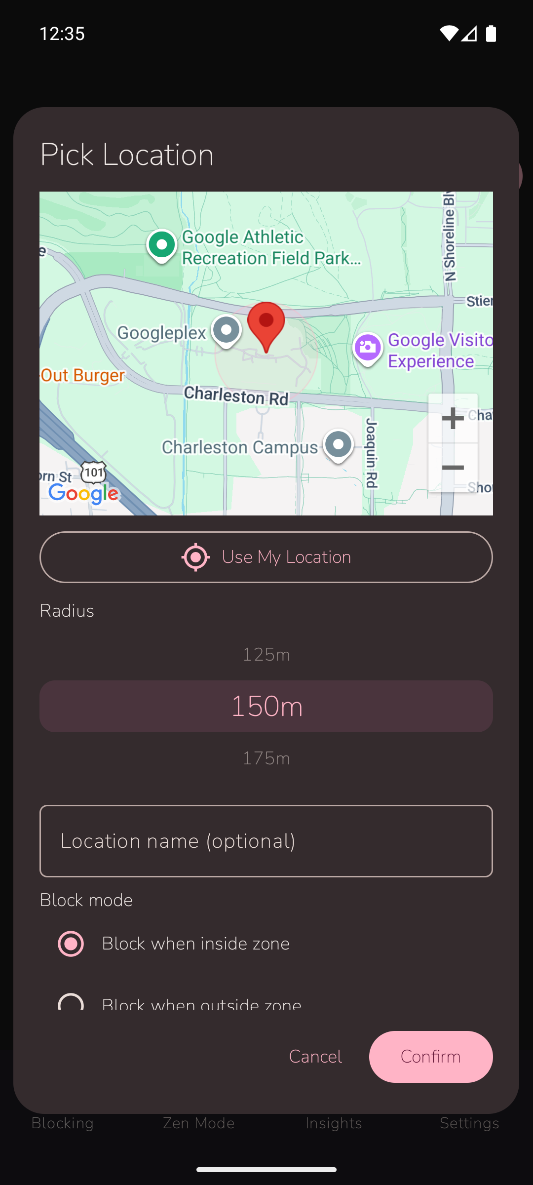 Location-based schedule configuration with map